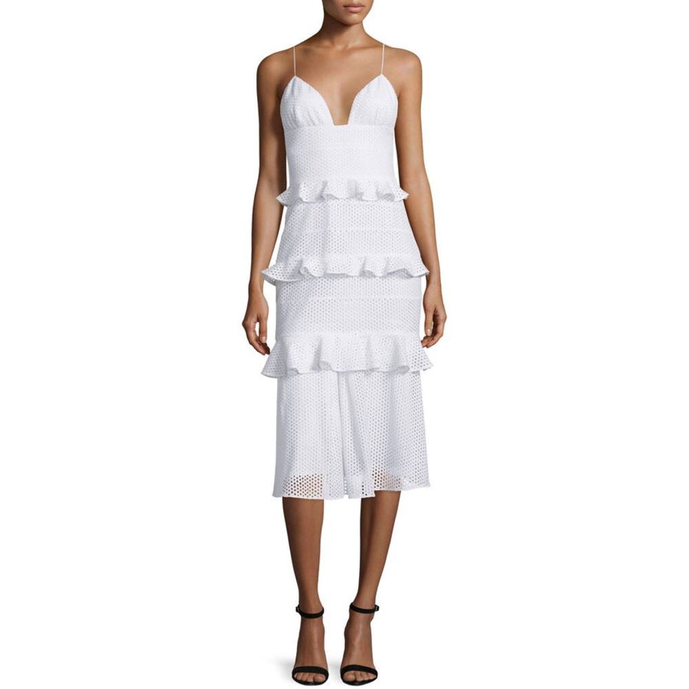 CUSHNIE ET OCHS Sleeveless Tiered-Eyelet Bustier Dress White Eyelet Lace Size 2
